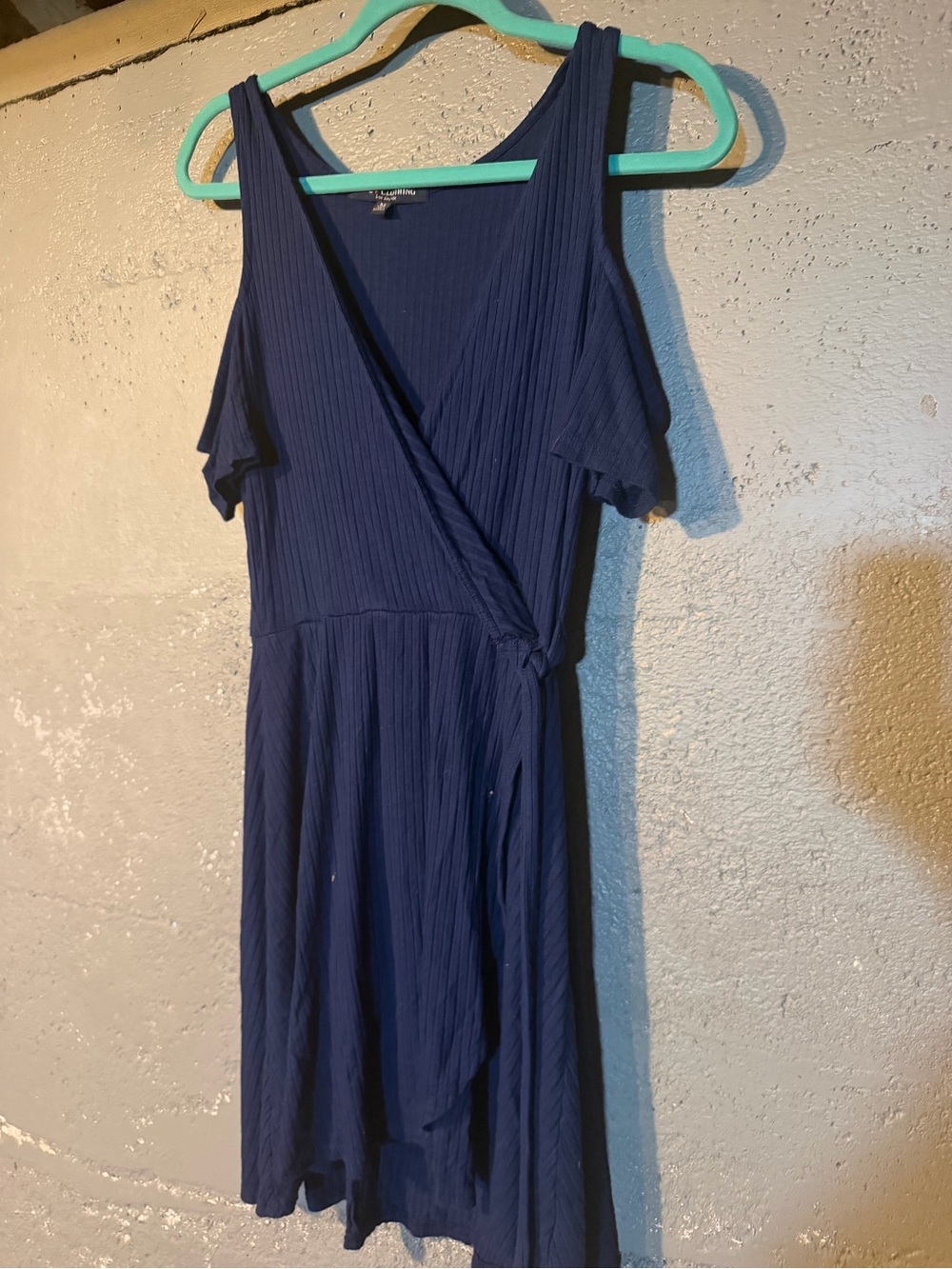 Navy Cold-Shoulder Wrap Mini Dress